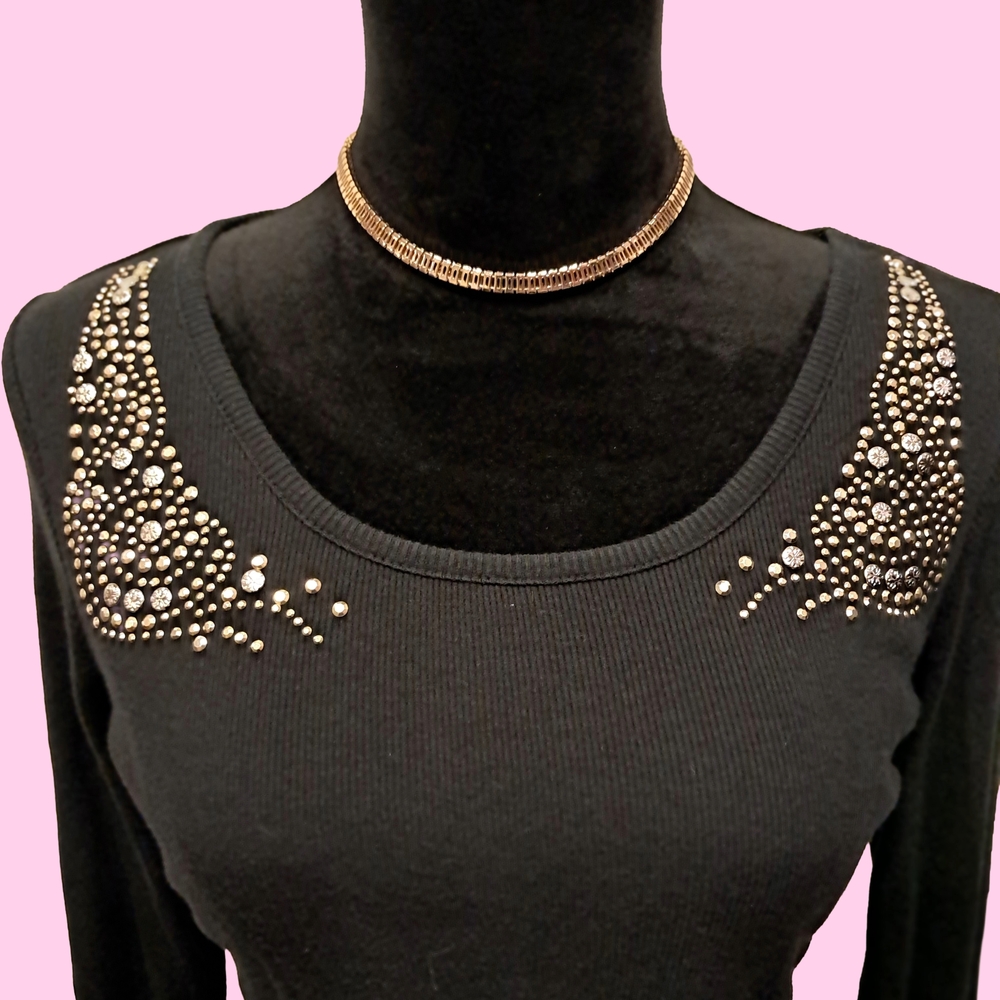 Canyon River Blues Black Studded Long Sleeve Top - Picture 2 of 6